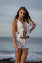 Hipster front tie shorts in white crochet